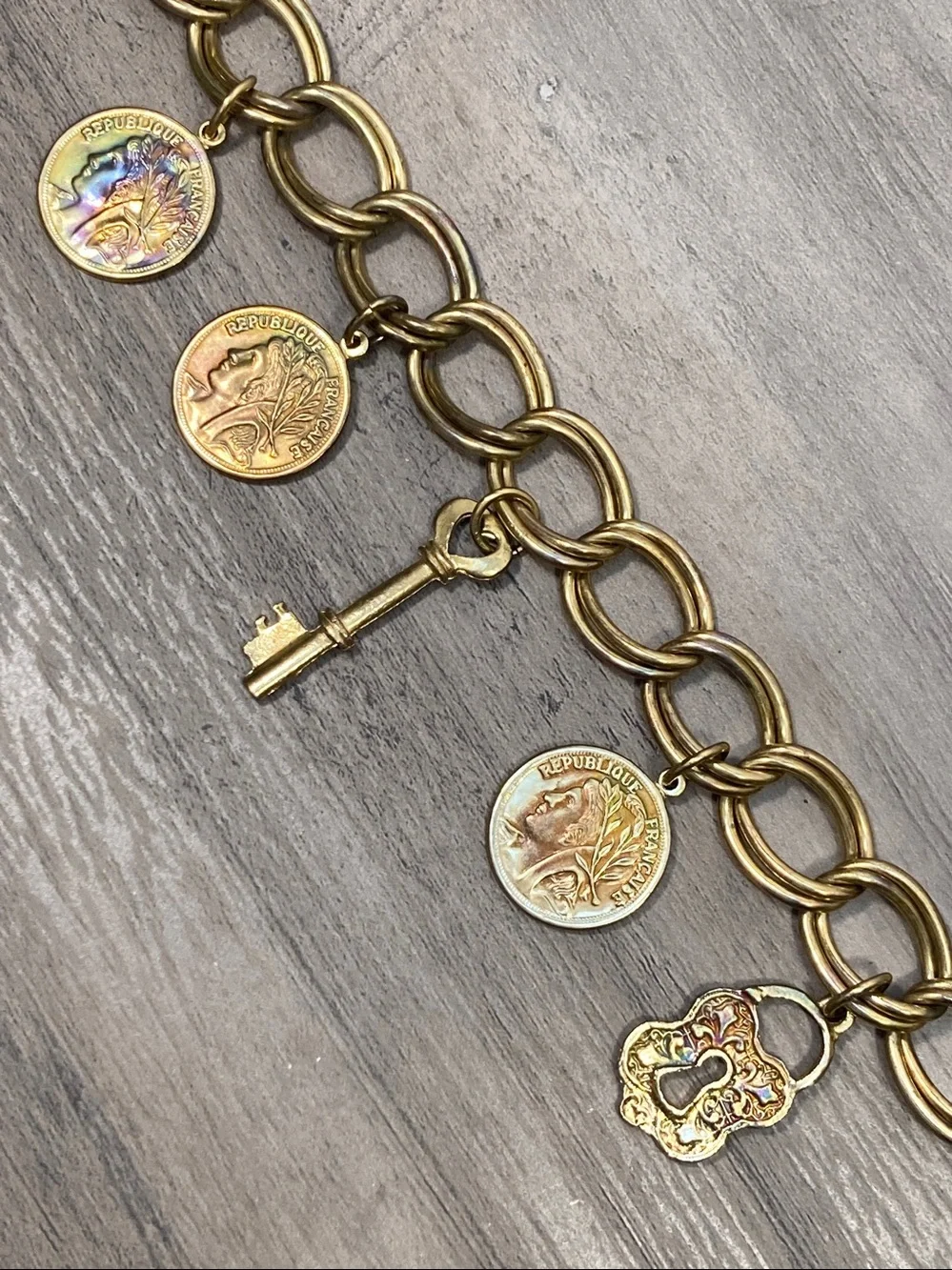 Vintage Chain Belt With Coin Key Lock Charms 80s Romantic Fairy Glam
